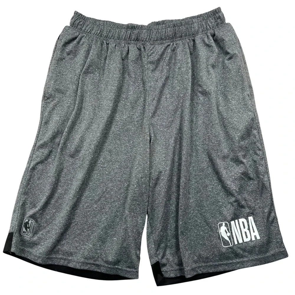 NBA Basketball Shorts Mens Medium Gray Heathered Athletic Mesh Trim Drawstring